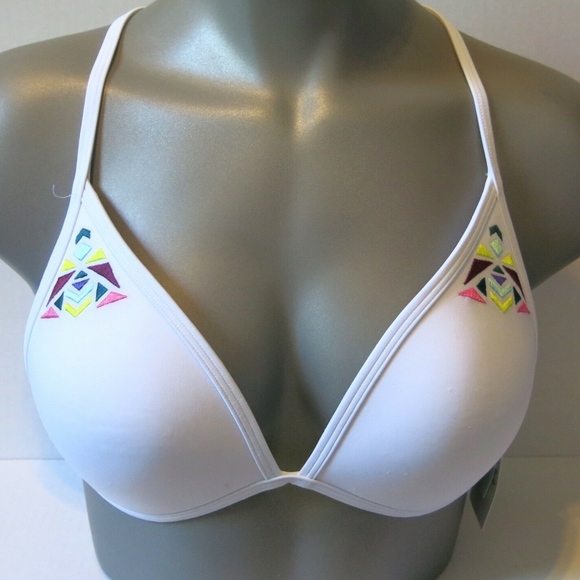 Victoria's Secret PINK White Aztec Racerback Push-Up Triangle Swim Top L NO TAGS - Picture 2 of 2